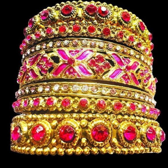 7x BULK LOT PINK & GOLD TONE COLORFUL BANGLE BRACELET Jewelry Rhinestone Wearabl - Picture 2 of 6